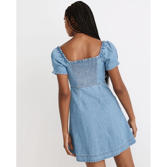 Madewell Denim Puff Sleeve Mini Dress in Dawnshire Wash - Picture 3 of 12